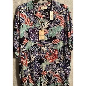 NWT Mens Caribbean FLORAL Camp Shirt Deep Blue Sz 3XB